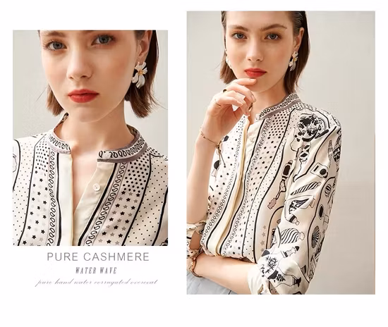 Nueva blusa de dama de pura seda con estampado francés